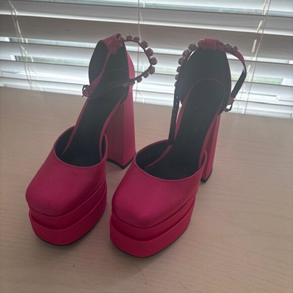 Hot Pink Satin Platform Heels - Picture 7 of 7